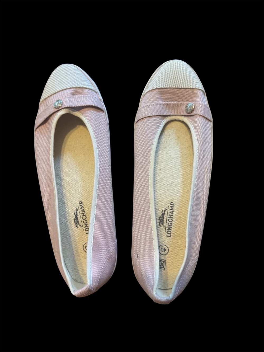 Longchamp Pink and White Canvas Ballet Flats size 40 never used